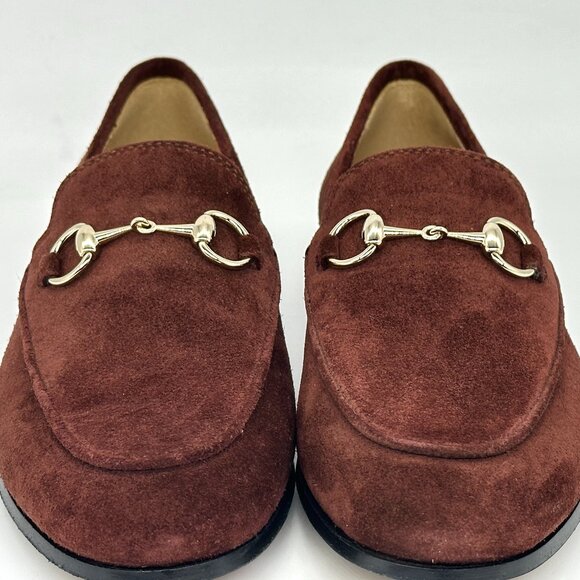 Gucci Jordaan Horsebit Bit Suede Slip On Loafers Flat Shoes Chocolate - Picture 7 of 16